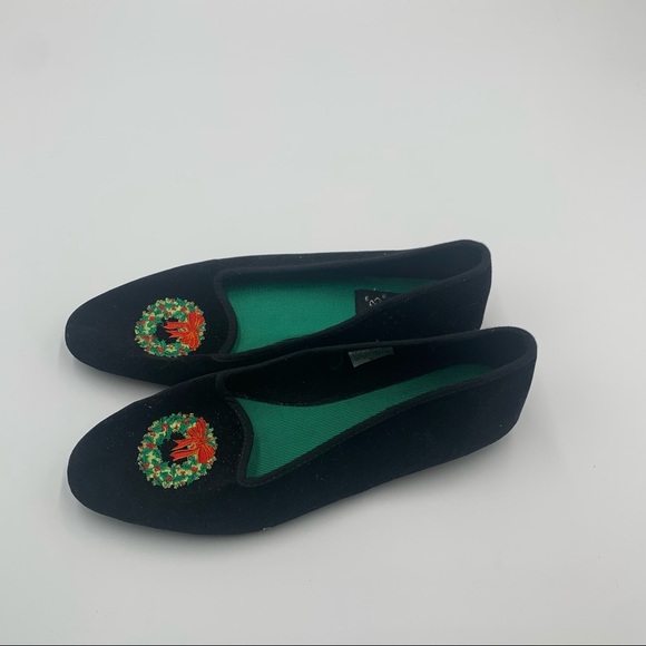 ❤️ Tinsel Toes Black Velvet Christmas Holiday Wreath Festive Slip On Size 6 - Picture 5 of 10